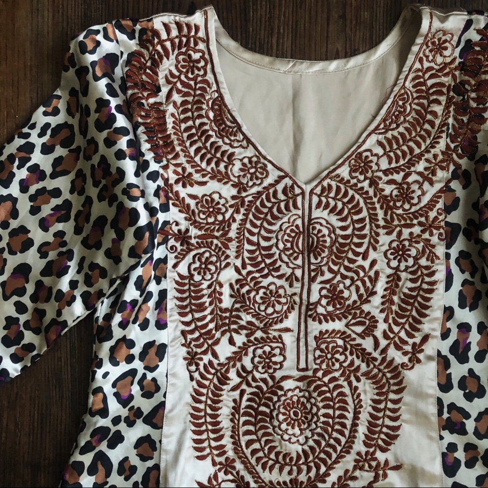 Bohemian Leopard Print Metallic Embroidered Tunic - image 3